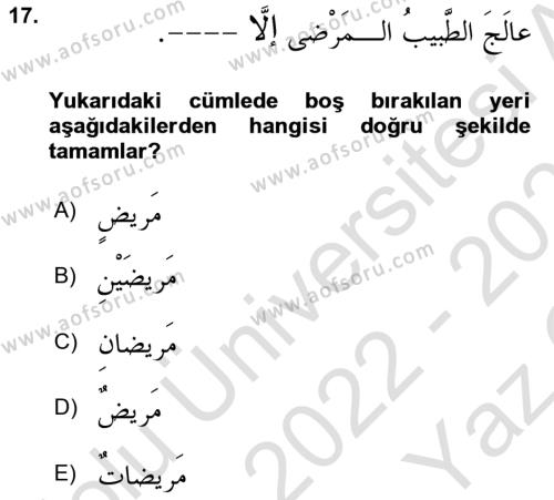 Arapça 4 Dersi 2022 - 2023 Yılı Yaz Okulu Sınavı 17. Soru