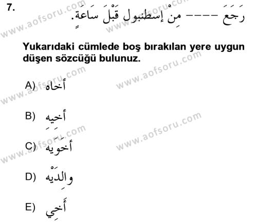 Arapça 4 Dersi 2022 - 2023 Yılı Yaz Okulu Sınavı 7. Soru