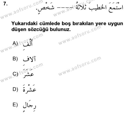 Arapça 4 Dersi 2023 - 2024 Yılı (Vize) Ara Sınavı 7. Soru