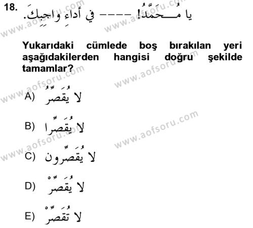 Arapça 4 Dersi 2023 - 2024 Yılı (Final) Dönem Sonu Sınavı 18. Soru