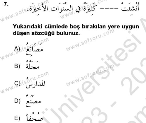 Arapça 4 Dersi 2023 - 2024 Yılı (Final) Dönem Sonu Sınavı 7. Soru