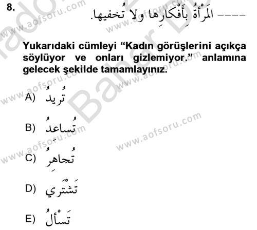 Arapça 4 Dersi 2023 - 2024 Yılı (Final) Dönem Sonu Sınavı 8. Soru
