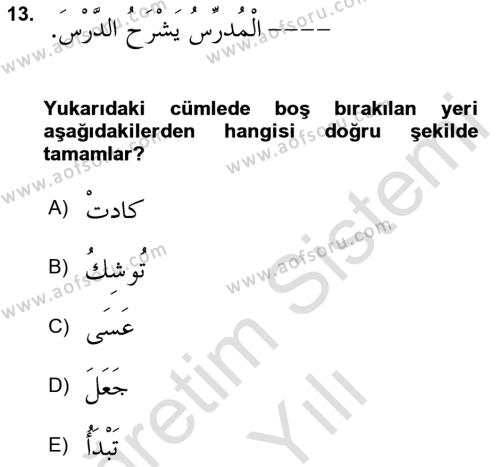 Arapça 4 Dersi 2023 - 2024 Yılı Yaz Okulu Sınavı 13. Soru