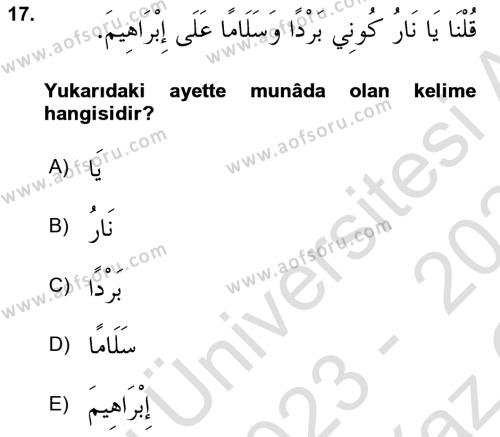 Arapça 4 Dersi 2023 - 2024 Yılı Yaz Okulu Sınavı 17. Soru