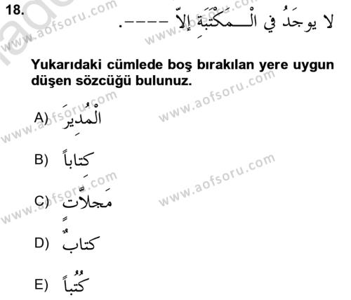 Arapça 4 Dersi 2023 - 2024 Yılı Yaz Okulu Sınavı 18. Soru