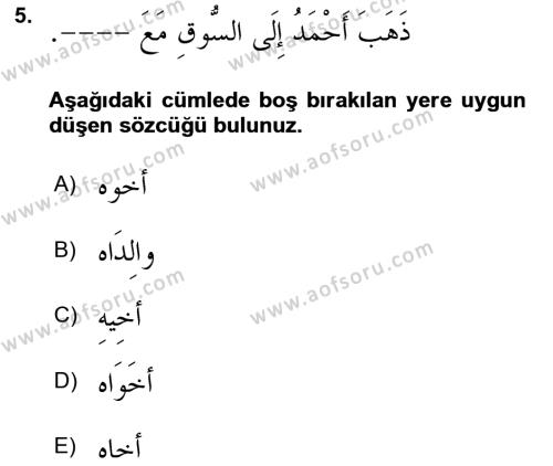Arapça 4 Dersi 2023 - 2024 Yılı Yaz Okulu Sınavı 5. Soru