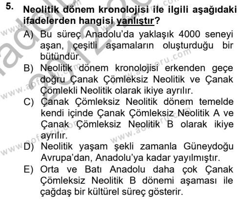 Anadolu Arkeolojisi Dersi 2012 - 2013 Yılı (Vize) Ara Sınavı 5. Soru