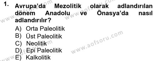 Anadolu Arkeolojisi Dersi 2012 - 2013 Yılı (Final) Dönem Sonu Sınavı 1. Soru