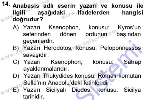 Anadolu Arkeolojisi Dersi 2012 - 2013 Yılı (Final) Dönem Sonu Sınavı 14. Soru