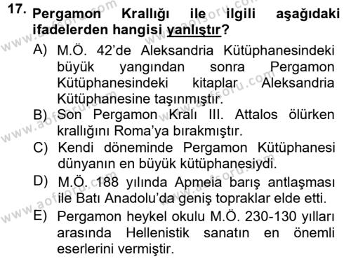 Anadolu Arkeolojisi Dersi 2012 - 2013 Yılı (Final) Dönem Sonu Sınavı 17. Soru