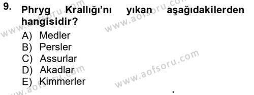 Anadolu Arkeolojisi Dersi 2012 - 2013 Yılı (Final) Dönem Sonu Sınavı 9. Soru