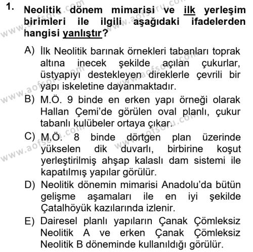 Anadolu Arkeolojisi Dersi 2013 - 2014 Yılı (Vize) Ara Sınavı 1. Soru