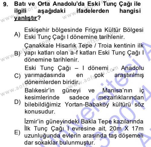 Anadolu Arkeolojisi Dersi 2013 - 2014 Yılı (Vize) Ara Sınavı 9. Soru