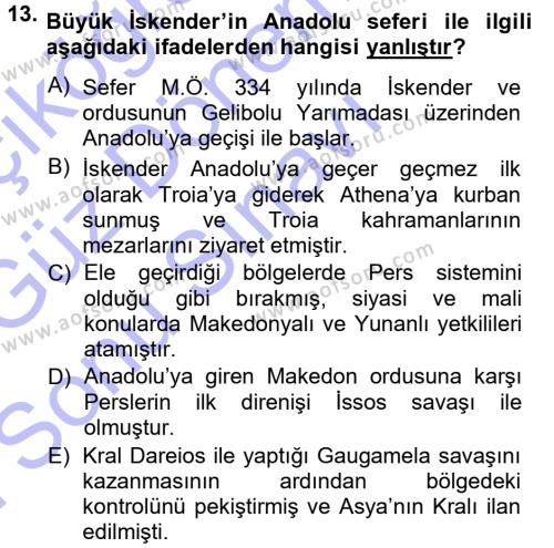 Anadolu Arkeolojisi Dersi 2013 - 2014 Yılı (Final) Dönem Sonu Sınavı 13. Soru