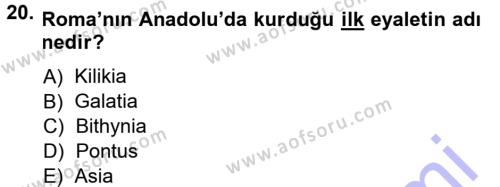 Anadolu Arkeolojisi Dersi 2013 - 2014 Yılı (Final) Dönem Sonu Sınavı 20. Soru