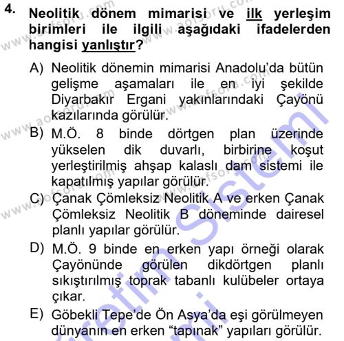 Anadolu Arkeolojisi Dersi 2014 - 2015 Yılı (Vize) Ara Sınavı 4. Soru