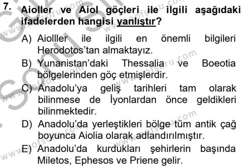 Anadolu Arkeolojisi Dersi 2014 - 2015 Yılı (Final) Dönem Sonu Sınavı 7. Soru