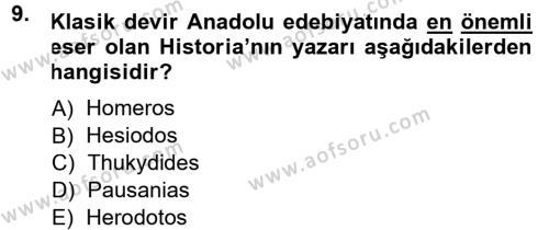 Anadolu Arkeolojisi Dersi 2014 - 2015 Yılı (Final) Dönem Sonu Sınavı 9. Soru
