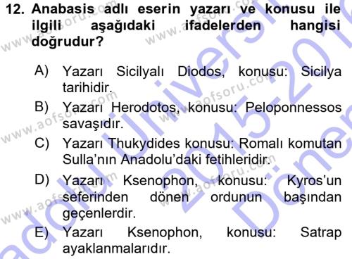 Anadolu Arkeolojisi Dersi 2015 - 2016 Yılı (Final) Dönem Sonu Sınavı 12. Soru