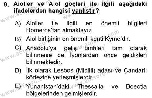 Anadolu Arkeolojisi Dersi 2015 - 2016 Yılı (Final) Dönem Sonu Sınavı 9. Soru