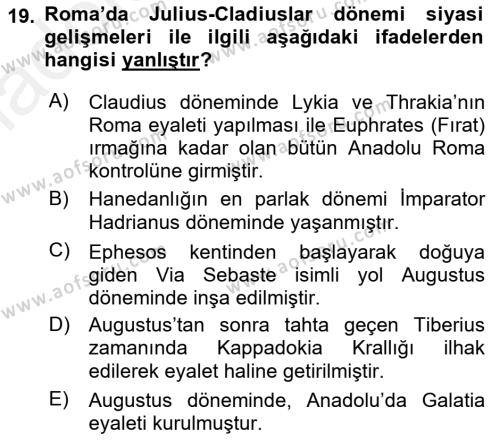 Anadolu Arkeolojisi Dersi 2017 - 2018 Yılı 3 Ders Sınavı 19. Soru