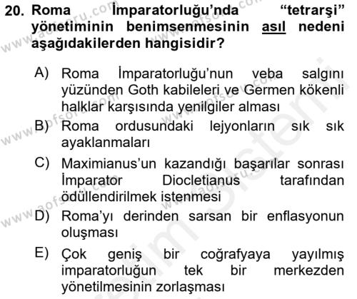 Anadolu Arkeolojisi Dersi 2017 - 2018 Yılı 3 Ders Sınavı 20. Soru