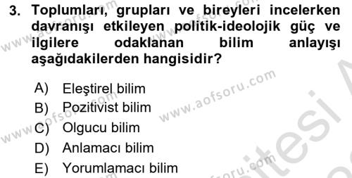 Sosyal Bilimlerde Araştırma Yöntemleri Dersi 2021 - 2022 Yılı (Final) Dönem Sonu Sınavı 3. Soru