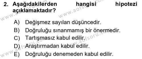 Sosyal Bilimlerde Araştırma Yöntemleri Dersi 2022 - 2023 Yılı (Final) Dönem Sonu Sınavı 2. Soru