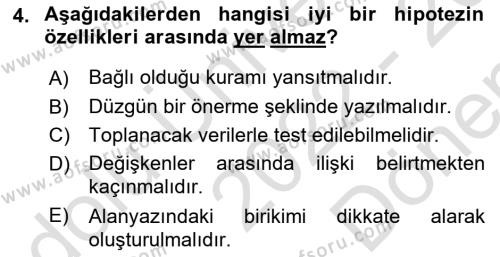 Sosyal Bilimlerde Araştırma Yöntemleri Dersi 2022 - 2023 Yılı (Final) Dönem Sonu Sınavı 4. Soru