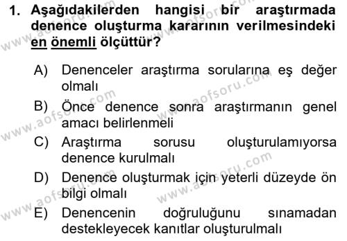 Sosyal Bilimlerde Araştırma Yöntemleri Dersi 2022 - 2023 Yılı Yaz Okulu Sınavı 1. Soru