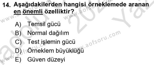 Sosyal Bilimlerde Araştırma Yöntemleri Dersi 2022 - 2023 Yılı Yaz Okulu Sınavı 14. Soru