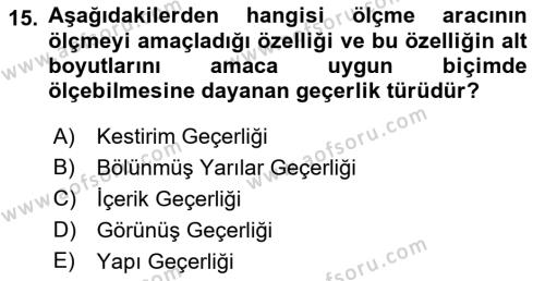 Sosyal Bilimlerde Araştırma Yöntemleri Dersi 2022 - 2023 Yılı Yaz Okulu Sınavı 15. Soru