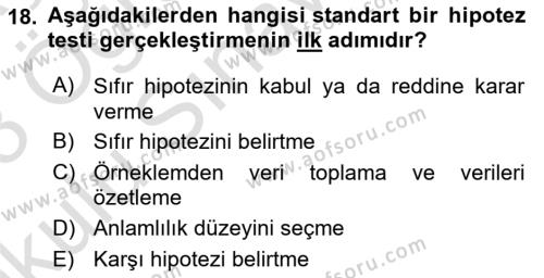 Sosyal Bilimlerde Araştırma Yöntemleri Dersi 2022 - 2023 Yılı Yaz Okulu Sınavı 18. Soru