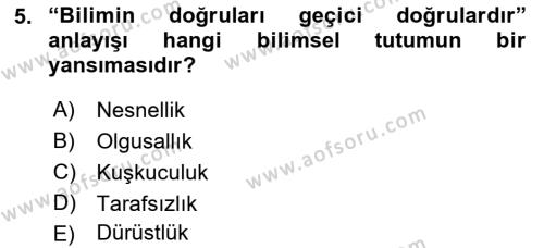 Sosyal Bilimlerde Araştırma Yöntemleri Dersi 2022 - 2023 Yılı Yaz Okulu Sınavı 5. Soru