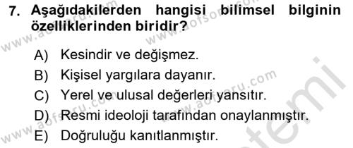 Sosyal Bilimlerde Araştırma Yöntemleri Dersi 2023 - 2024 Yılı (Vize) Ara Sınavı 7. Soru