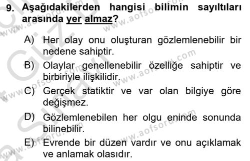 Sosyal Bilimlerde Araştırma Yöntemleri Dersi 2023 - 2024 Yılı (Vize) Ara Sınavı 9. Soru