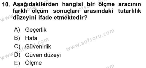 Sosyal Bilimlerde Araştırma Yöntemleri Dersi 2023 - 2024 Yılı (Final) Dönem Sonu Sınavı 10. Soru