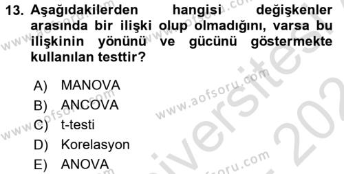 Sosyal Bilimlerde Araştırma Yöntemleri Dersi 2023 - 2024 Yılı (Final) Dönem Sonu Sınavı 13. Soru