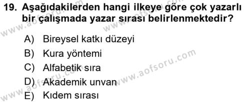 Sosyal Bilimlerde Araştırma Yöntemleri Dersi 2023 - 2024 Yılı (Final) Dönem Sonu Sınavı 19. Soru