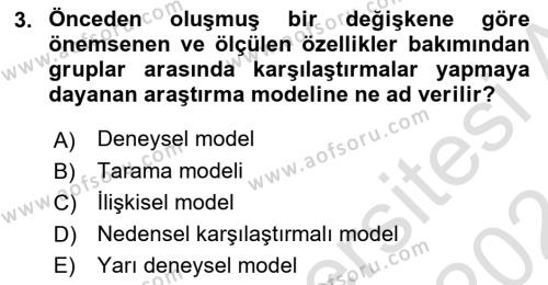 Sosyal Bilimlerde Araştırma Yöntemleri Dersi 2023 - 2024 Yılı (Final) Dönem Sonu Sınavı 3. Soru