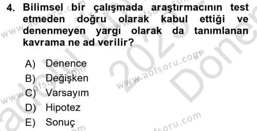 Sosyal Bilimlerde Araştırma Yöntemleri Dersi 2023 - 2024 Yılı (Final) Dönem Sonu Sınavı 4. Soru