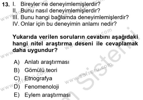 Sosyal Bilimlerde Araştırma Yöntemleri Dersi 2024 - 2025 Yılı (Vize) Ara Sınavı 13. Soru