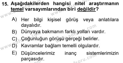 Sosyal Bilimlerde Araştırma Yöntemleri Dersi 2024 - 2025 Yılı (Vize) Ara Sınavı 15. Soru