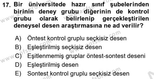 Sosyal Bilimlerde Araştırma Yöntemleri Dersi 2024 - 2025 Yılı (Vize) Ara Sınavı 17. Soru