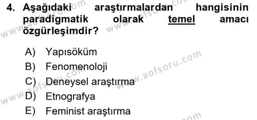 Sosyal Bilimlerde Araştırma Yöntemleri Dersi 2024 - 2025 Yılı (Vize) Ara Sınavı 4. Soru