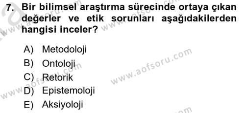 Sosyal Bilimlerde Araştırma Yöntemleri Dersi 2024 - 2025 Yılı (Vize) Ara Sınavı 7. Soru