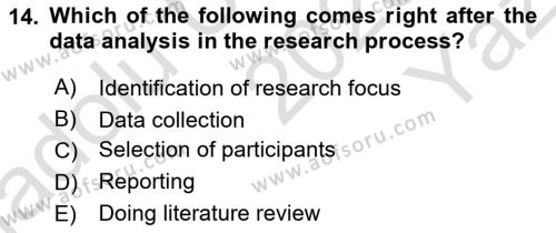 Research Methods Dersi 2020 - 2021 Yılı Yaz Okulu Sınavı 14. Soru