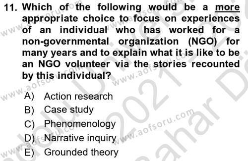 Research Methods Dersi 2021 - 2022 Yılı (Vize) Ara Sınavı 11. Soru