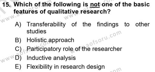 Research Methods Dersi 2021 - 2022 Yılı (Vize) Ara Sınavı 15. Soru