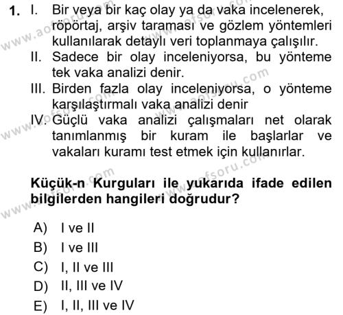 Uluslararası İlişkilerde Araştırma Yöntemleri Dersi 2021 - 2022 Yılı (Vize) Ara Sınavı 1. Soru